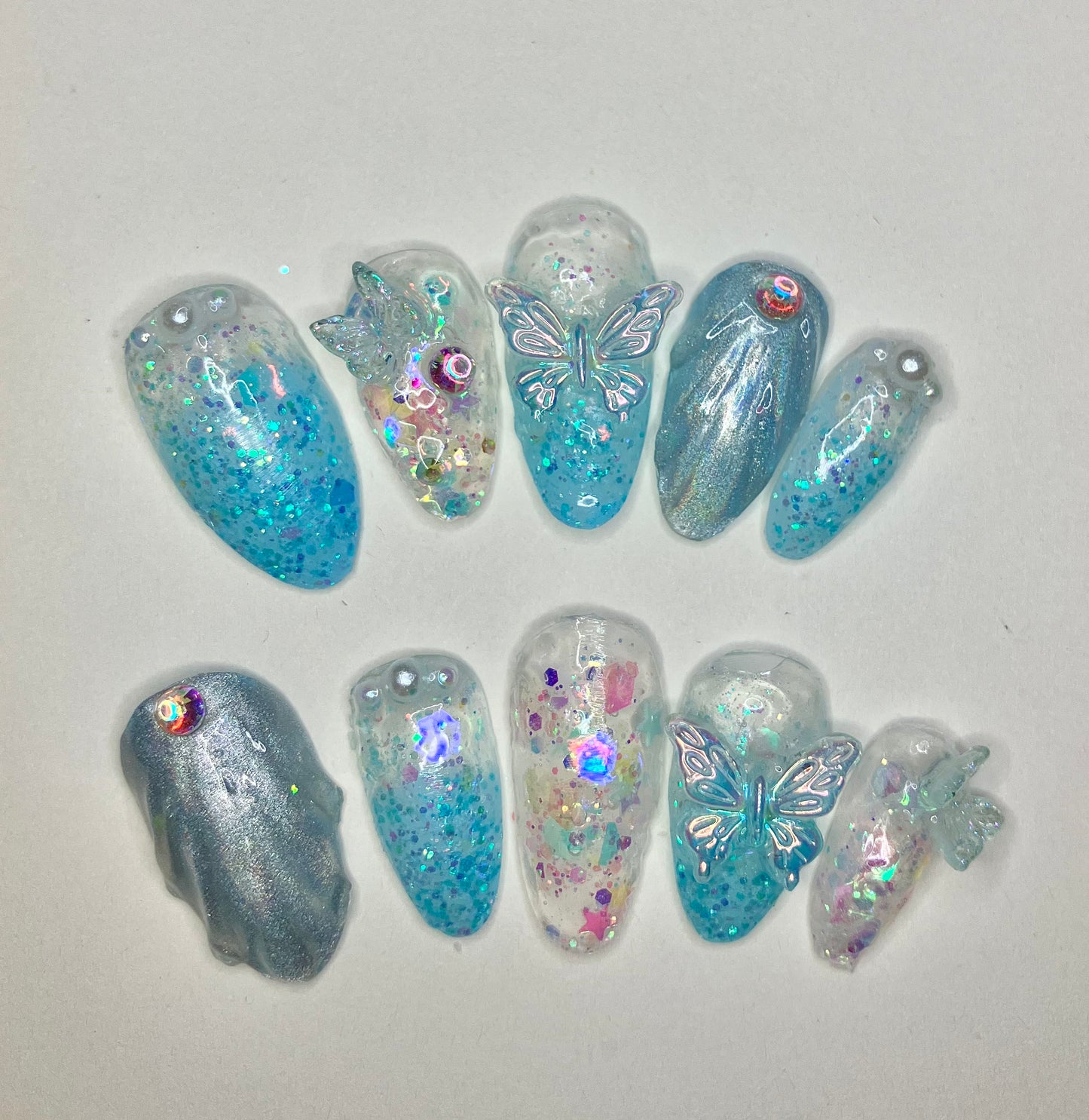 Iridescent Blue Butterfly| Press On Nails