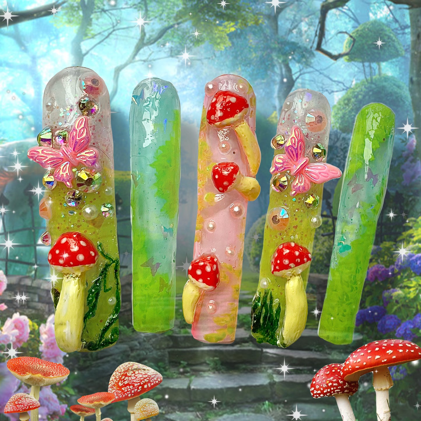 Fantasy 🧚🏽♀️fairy🧚🏽♀️ 🍄mushroom🍄| Press On Nails