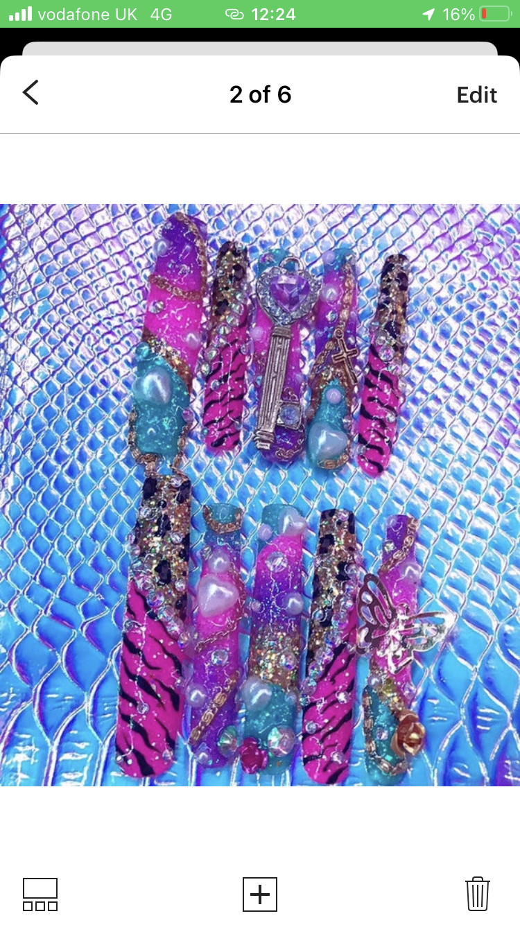 Bright Colourful Glitter Animal Print Gyaru | Press On Nails