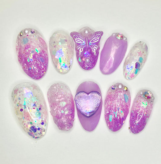 shell mermaid purple | Press On Nails