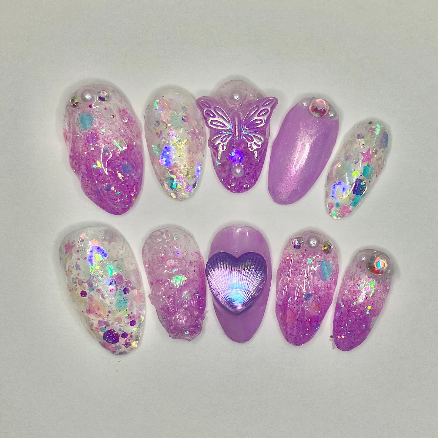 shell mermaid purple | Press On Nails