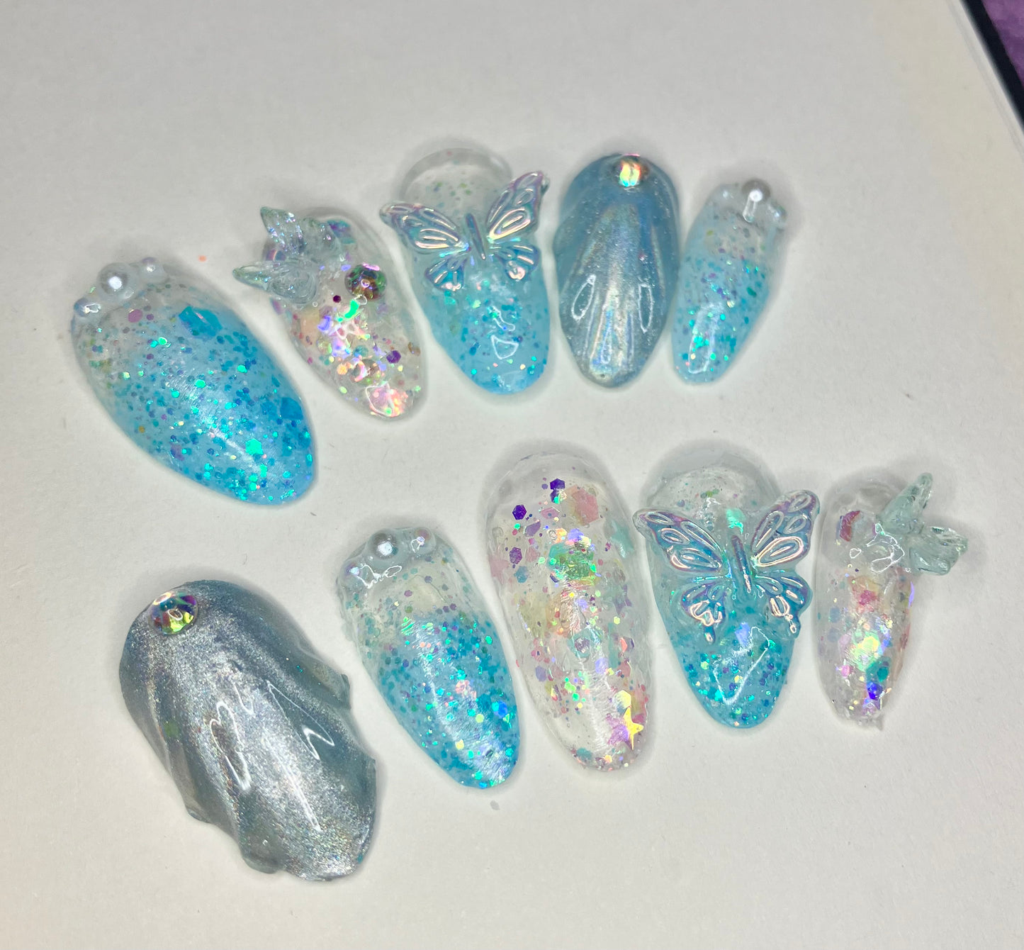 Iridescent Blue Butterfly| Press On Nails