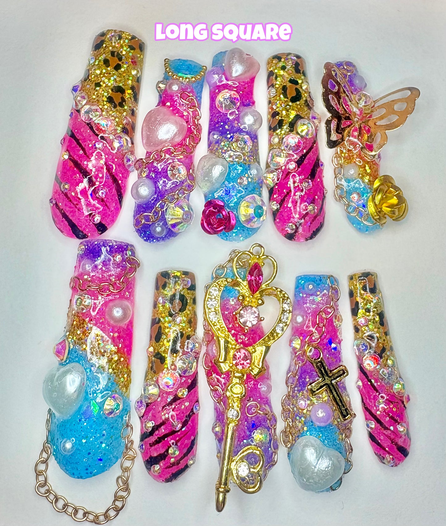 Bright Colourful Glitter Animal Print Gyaru | Press On Nails