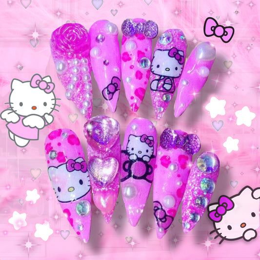 Kawaii Kitty Character nails | Press On Nails