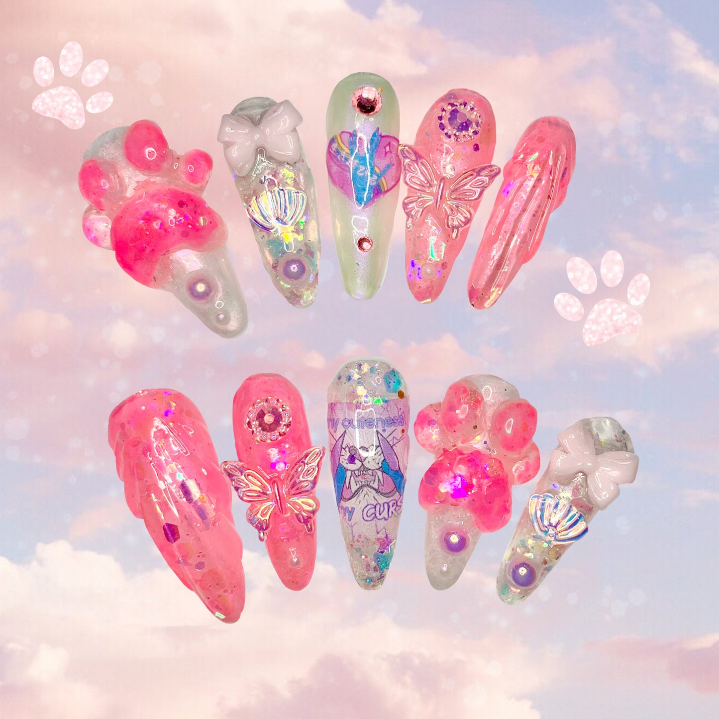 coquette cutey paw| Press On Nails