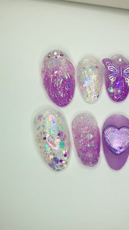 shell mermaid purple | Press On Nails