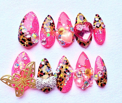 Pink Glitter Leopard | Press On Nails