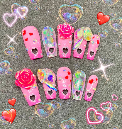 Romantic Iridescent Valentine Heart Cutout | Press On Nails