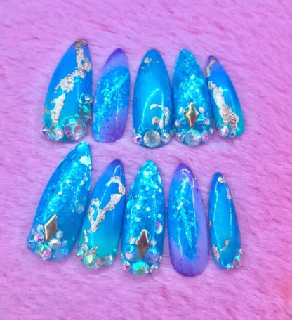 Blue, Purple and Gold Mystical Nails | Press On Nails